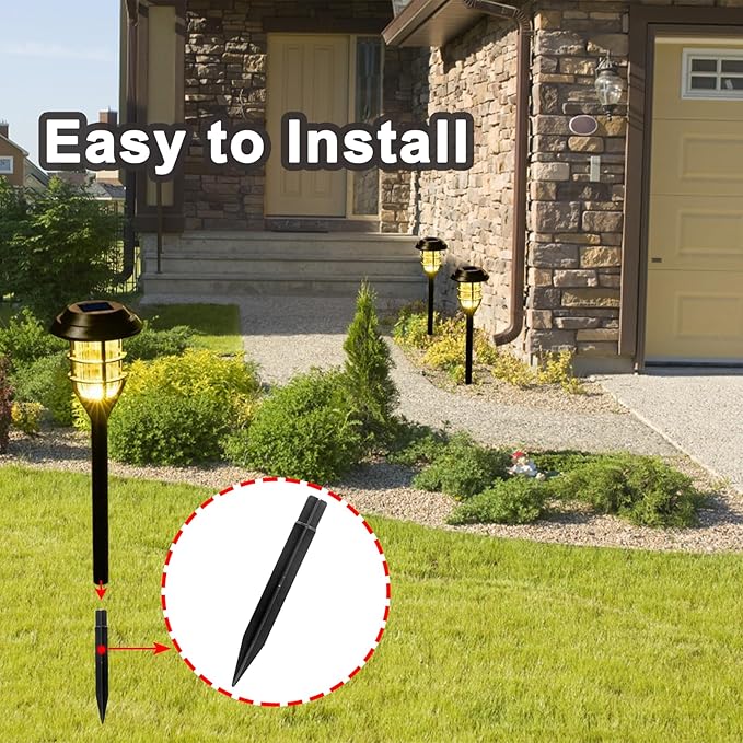 6 Pcs Solar Light Stakes Replacement, 8.27 Inch Plastic Ground Stakes, Black Pathway Lights Spike for Yard, Garden, Outdoor (Inside Diameter 0.87 Inch)