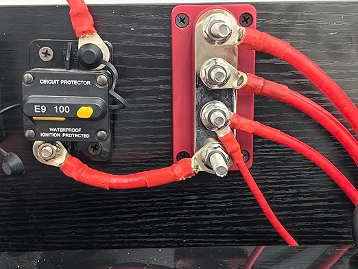 Busbar Copper 300A 12V-48V DC, 4 x 5/16” Posts Battery Terminals Bus Bar, Red Positive Power Distribution Block with Cover for Car RV Solar Truck Marine
