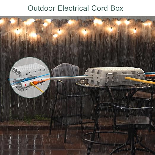 Outdoor Waterproof Electrical Box, Large Extension Cord Cover (9.05x6.61x2.67inch) Plug Protector Cable Connection Safety Box IP54 Water-Resistant for Power Strip, Holiday Light and Decorations, Grey