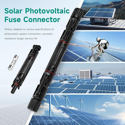 Waterproof in-Line Fuse Solar Panel Holder 15A 1000V PV Panel String Fuse Male and Female Connector for Solar Pannel (Pack of 5)