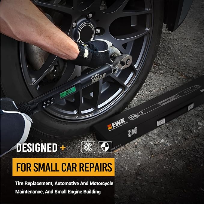 EWK 3/8" Drive Digital Torque Wrench 5-100 ft-lbs (6.8-135 Nm), with LED Display & Buzzer Alert, for Small Car Repairs