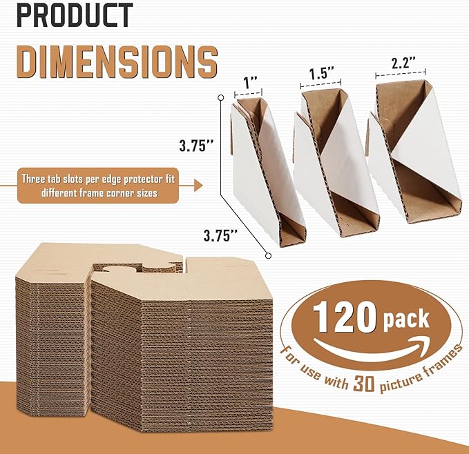 Zipcase 120 Pack Adjustable Cardboard Corner Protectors, Fit 1”,1.5” and 2.2” Frames, Corner Protectors for Shipping, Cardboard Packing Corner, Packaging Edge Protector, Cardboard Shipping Corners
