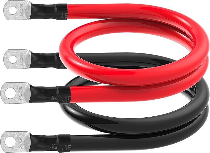 2/0 AWG Battery Cable 2/0AWG Gauge Battery Inverter Cables for Automotive Solar Marine Boat RV Car Motorcycle (2/0 AWG, 3FT, 3/8"+5/16")