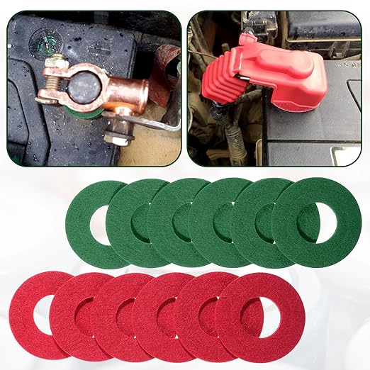 12 pcs Battery Terminal Anti Corrosion Washers, Fiber Protectors Anti Corrosion Washers, Fiber Battery Top & Side Terminal Protector (Red, Black)