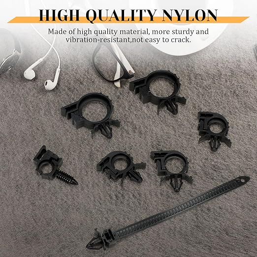 200Pcs Car Wire Loom Routing Clips Assortment, Nylon Car Push Mount Cable Tie Black Push Mount Zip Ties Wire Loom Clips Harness Clip Replacement Parts for Automotive