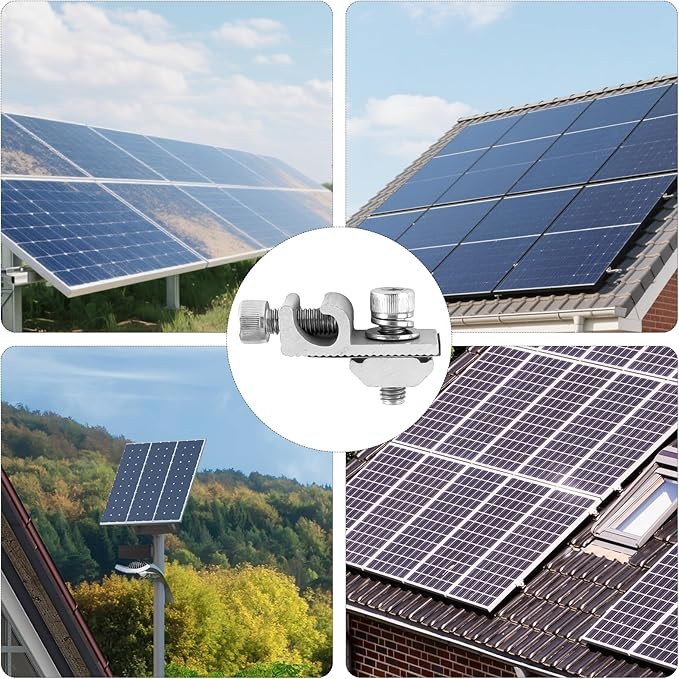 16 Pcs Solar Panel Grounding Lugs, Stainless Steel, Silver, Mount Bracket, Solar Grounding Clips