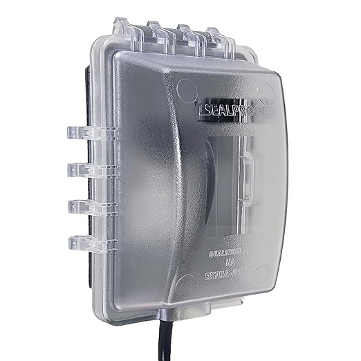 Sealproof 1-Gang Weatherproof Exterior in Use Outlet Cover and Box Kit - Metallic Electrical Outlet Box and UL Extra Duty, Lockable, in Use Outdoor Outlet Cover - Horizontal/Vertical Use