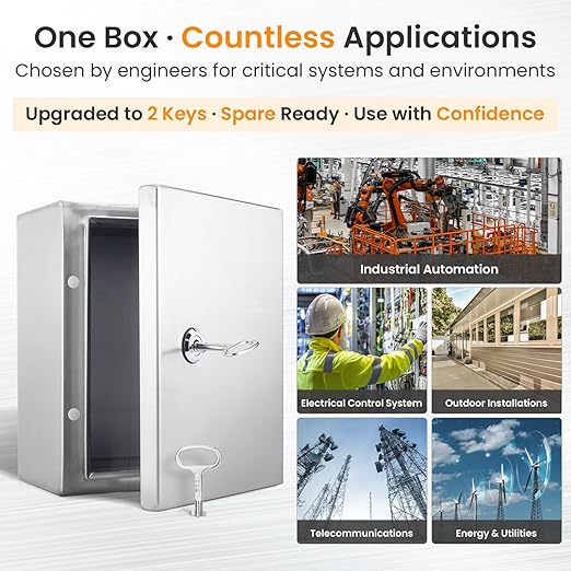 QILIPSU 304 Stainless Steel Electrical Box IP65 Waterproof Steel Project Enclosure Lockable Weatherproof Electric Junction Box for Indoor & Outdoor Use 10"x8"x6"
