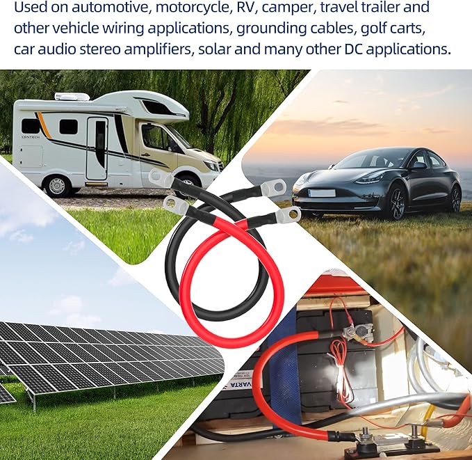 8 AWG Battery Cable 8 Gauge Power Inverter Cables with 5/16 Inch Lugs Both Ends for Solar Boat Marine RV Car 2 Pack (1FT)