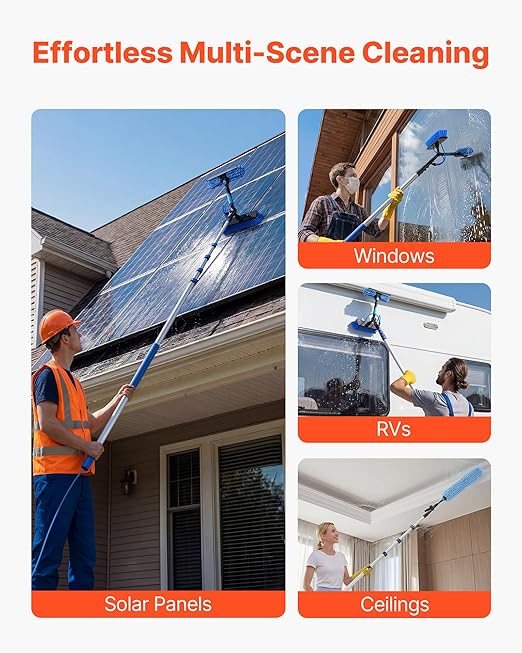 VEVOR Solar Panel Cleaning Kit, 24 ft, Water Fed Pole Kit with Cleaning Brush, Soap Dispenser, Extendable Aluminum Telescopic Pole, 180° Rotatable Brush Head, for Roof Mounted Solar Panels, Windows