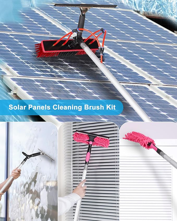 Solar Panel Cleaning Kit, 40ft Water Fed Poles, Long Hose, Brush & Squeegee, 2 Dusting Brush for Solar Panel High Window Roof Cleaning