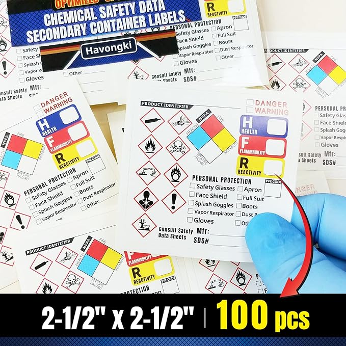 2-1/2'' x 2-1/2'', Optimized GHS Labels Hazardous Chemical Safety Data Stickers - HAZCOM Secondary Container HMIS OSHA MSDS Hazard NFPA SDS MSD Hazmat Sheet