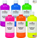 milo Fluorescent Acrylic Paint Set of 6 Colors | 16 oz Bottles | Student Neon Colors Acrylics Painting Pack | Glows UV in Black Light | Non-Toxic Art & Craft Paints for Artists & Hobby Painters | Made in USA
