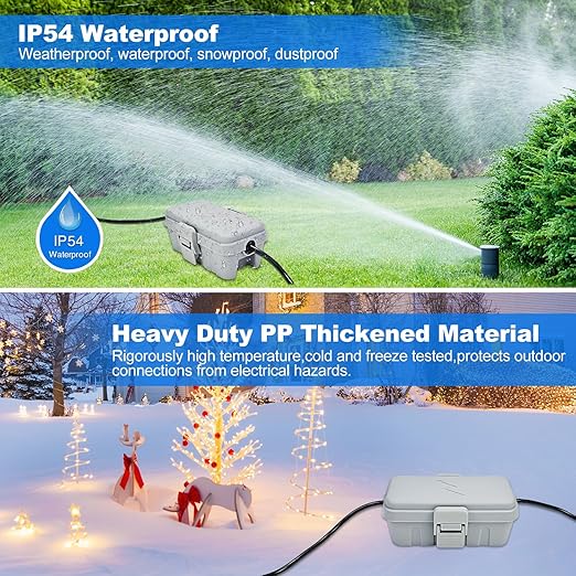 Hrensaw Small Weatherproof Electrical Connection Box(Inner 5.5 x 3 x 2.2inch),Outdoor Electrical Box,Waterproof Extension Cord Covers for Plug, Extension Cables, Holiday Lights,Grey