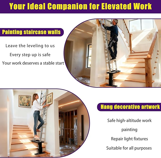 Ladder Leveler Pro | Heavy-Duty Ladder Stabilizer for Stairs | 750lb Safety Ladder Platform & Extender, Adjustable 12.6"-19.6" | Fits Ladders up to 23.5" Wide