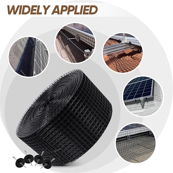 6" x 100ft Solar Panel Bird Guard, Protection Net 1/2" Mesh PVC Coated Galvanized Steel, Animal Barrier with 70 Fastener Clips for Roof Solar Panels (6in X 120ft)