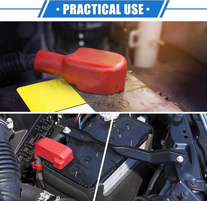 1 Pair Battery Terminal Insulation Covers, 10mm 0.39" Car Battery Post Cap Universal for Motorcycle Truck Marine Durable PVC Red Black