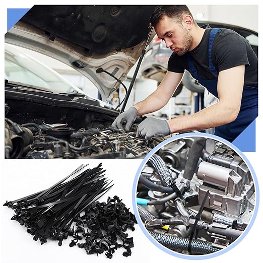 200pcs Car Wire Loom Routing Clips Push Mount Cable Tie Assortment 15 Sizes Cable Zip Tie with Car Wire Loom Routing Clips Universal Wiring Harness Clip Replacement Parts for Automotive