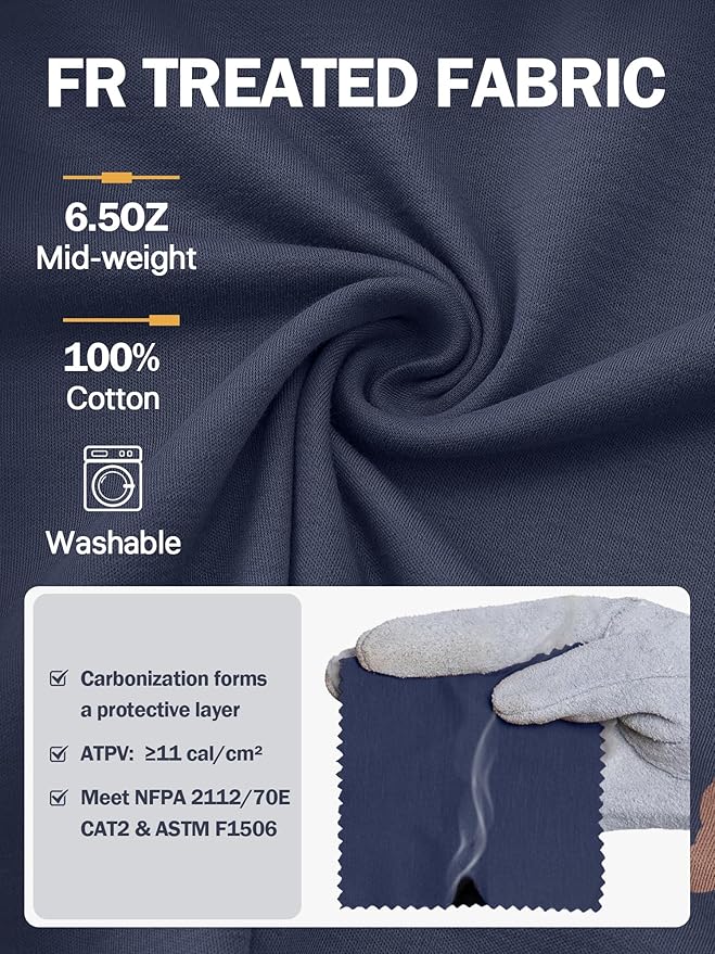 WORKWEYA FR Shirts Flame Resistant Shirt 6.5oz Men's NFPA 2112/CAT2 Long Sleeve Shirt