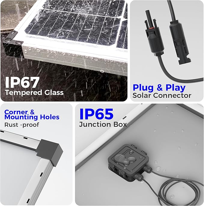 Voltset 100W 12V Solar Panel, High Efficiency 9BB Cell Monocrystalline Solar Panels IP67 Waterproof, Suitable for RV, Marine, Rooftop, Home, Yacht, Off-Grid Applications (100W Single Panel)