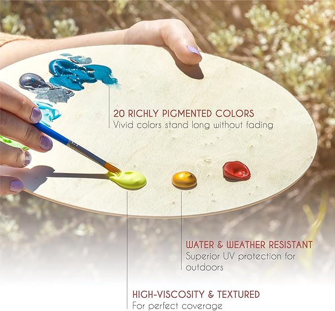 Outdoor acrylic paint set (2 fl oz)- 20 Tubes 2 with Glow in the Dark Effect - Art supplies for Adults - For multiple use- Woods, Leather, Metal & Fabric Paint & Paint for rocks Outdoor/Craft paint