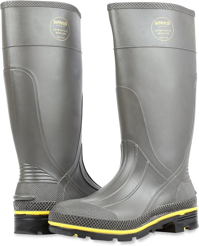 Servus Pro 15" PVC Chemical-Resistant Steel Toe Men's Work Boots, Gray, Yellow & Black (75101), 9
