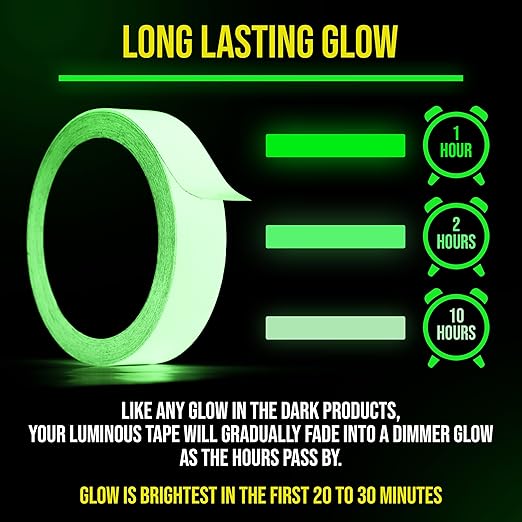 Lockport Glow in The Dark Tape - 15 Ft x 0.5 in - Bright - Rechargeable - Reflective - Glow Tape in The Dark - Halloween Decoration, Christmas Decor, Night Decorations, Home Marking, Stairs, Exit Sign