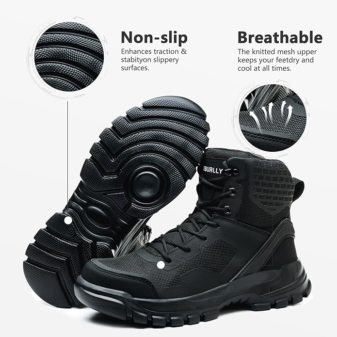 Hogent Steel Toe Boots for Men Lightweight Comfortable Work Boots with Air Cushion Puncture Proof Safety Shoes for men Industrial Construction Warehouse Work