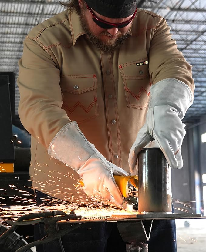 BOCOMAL FR Welding Shirts Heavyweight Stretch Canvas Snaps Down Reinforced Stitching Western Style Fire Resistant Jackets