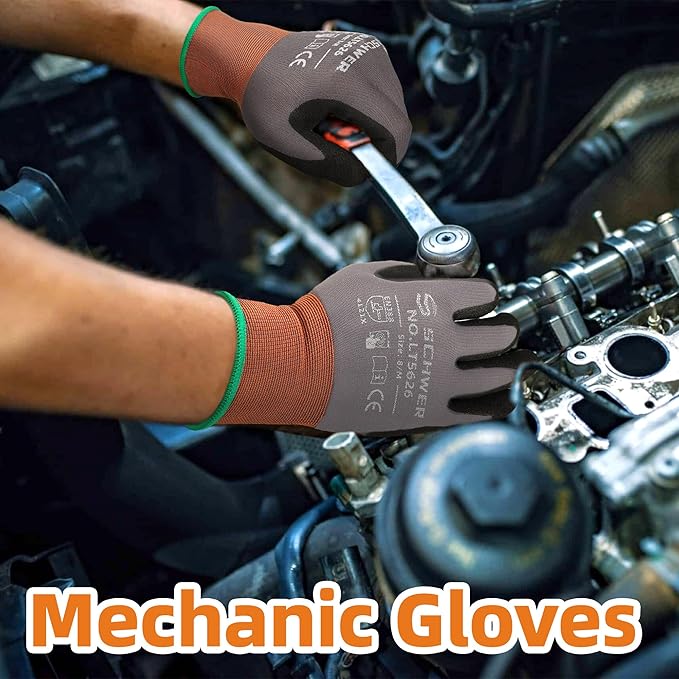 Schwer 3 Pairs Work Gloves with Sandy Nitrile Coating LT5626, Level 6 Abrasion Resistant (Certified) Heavy Duty Gloves with Grip for Men and Women, Ideal for Mechanic, Construction, Gardening, XL