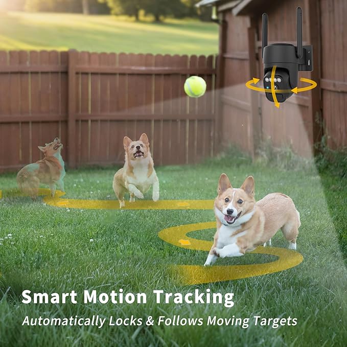 Solar Camera Outdoor Wireless, Wi-Fi Security Cameras for Home, 360° View, Two-Way Talk, Auto Tracking, Light Alarm, Color Night Vision