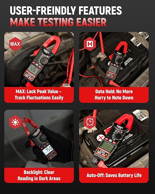 KAIWEETS Digital Clamp Meter, Portable Size, 2000 Counts, Measures High AC Current 400A, 600V AC/DC Voltage, Resistance, Continuity, Diode, Auto Ranging Multimter, Voltage Tester, KC400