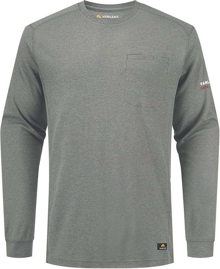 FR Shirts for Summer Crew T-Shirt 5.5OZ Heather Jersey Flame Resistant Long Sleeve Crew T Shirt CAT2