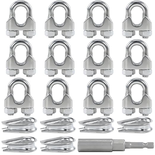 12PCS M6 1/4 Inches Stainless Steel Wire Rope Clips, 6PCS M6 Thimbles