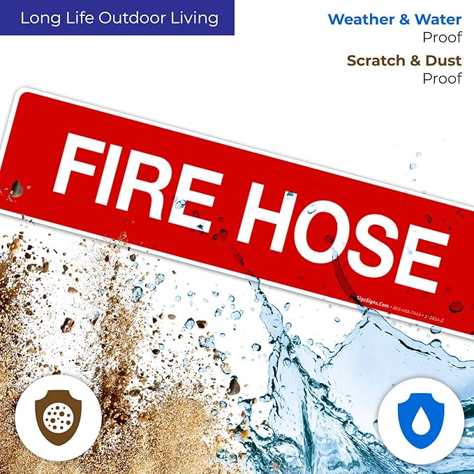 Fire Hose Sign, Fire Safety Sign, (SI-5814) (2 Pack) 3x12 Inches, 4 Mil Vinyl Decal Stickers UV Protected, Made in USA