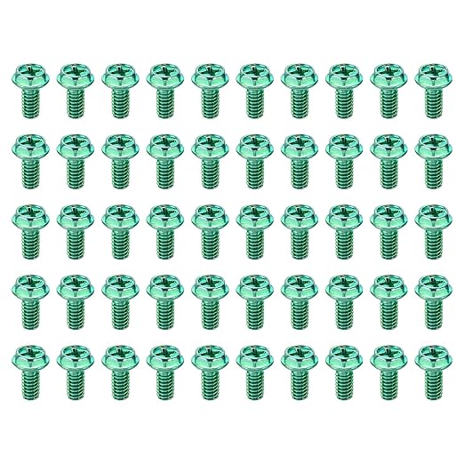 PATIKIL 5/32 x 5/16 Inch Thread Ground Screws, 50 Pack Green Electrical Grounding Screw Hex Phillips Head Flanged for Home Electrical Lamp