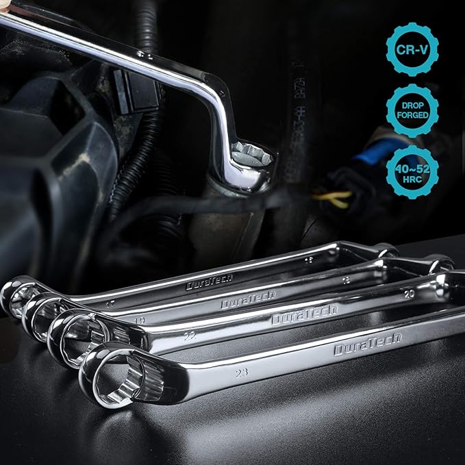 DURATECH Offset Box Wrench Set, Metric, 9-Piece, 6-23mm, 75-Degree, CR-V Steel, Organized in Rolling Pouch