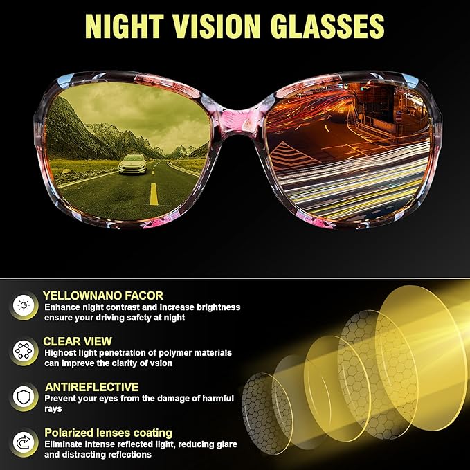 FEISEDY Classic Womens Night Glasses Driving Anti Glare Wrap Around Yellow Sunglasses B2548