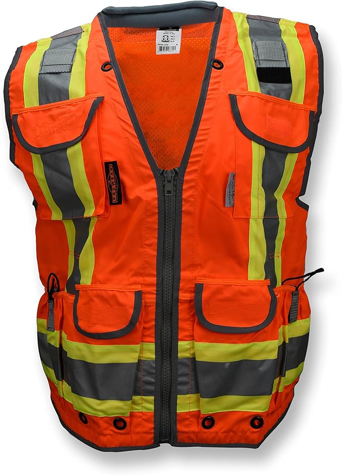 Radians SV55 Class 2 Heavy Woven Two Tone Engineer Vest with Padded Neck to Support Extra Weight in Cargo Pockets, Orange, 2X-Large