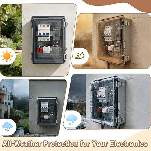 Nineleaf Electrical Junction Box IP67 ABS Plastic WiFi Enclosure with Hinged Cover with Mounting Plate, Wall Brackets, Cable Glands (Clear, 8.7"x6.7"x4.3")