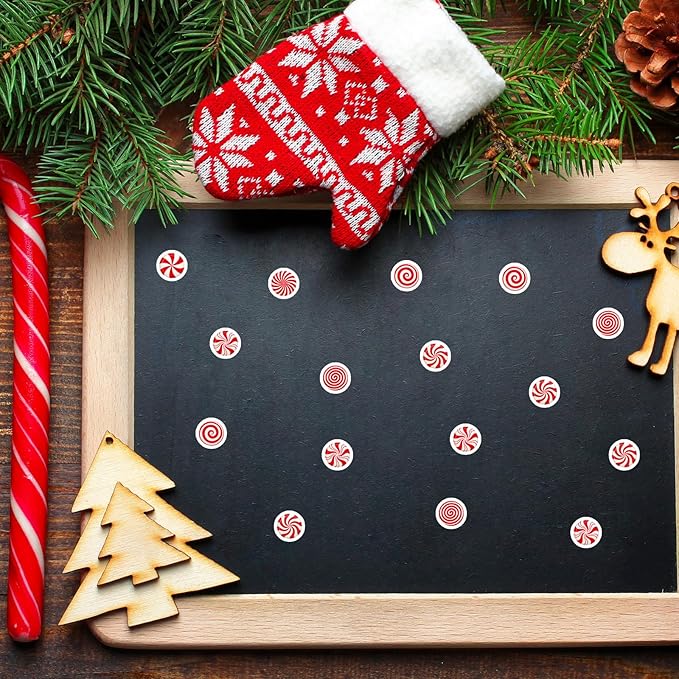 JarThenaAMCS 2400 Pcs Christmas Mini Sticker Red White Candy Paper Decal Xmas Winter Self-Adhesive Sticker for Reward Envelope Scrapbook Gift DIY Supplies, 0.5 in