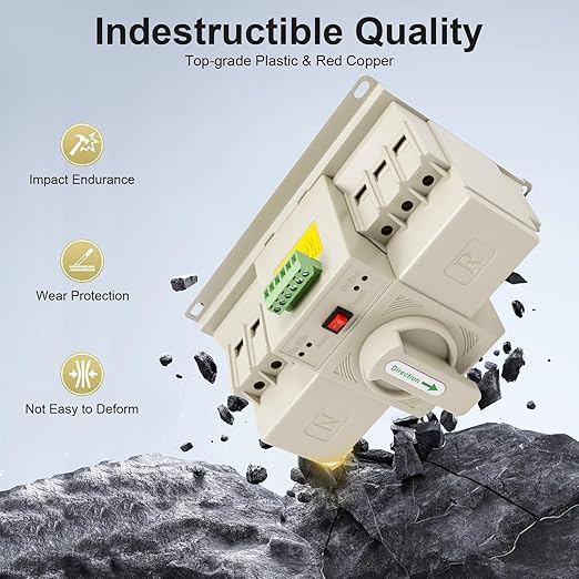 3P 63A Dual Power Automatic Transfer Switch with Manual Changeover and Generator, 110V, White