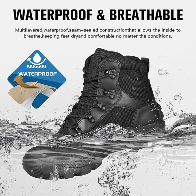 FREE SOLDIER Men's Waterproof Hiking Boots Tactical Work Boots Outdoor Lightweight Military Boots