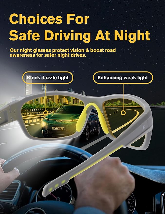 BIRCEN Night Vision Glasses for Driving: Running Cycling Sport Night Anti Glare Yellow Glasses for Men Women