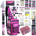 Goture Pink Fishing Rod and Reel Combo - ML Action Spinning Reel Pole with Pink Bag - Telescopic Rod Kit for Starter Travel Saltwater Freshwater, Gift for Woman