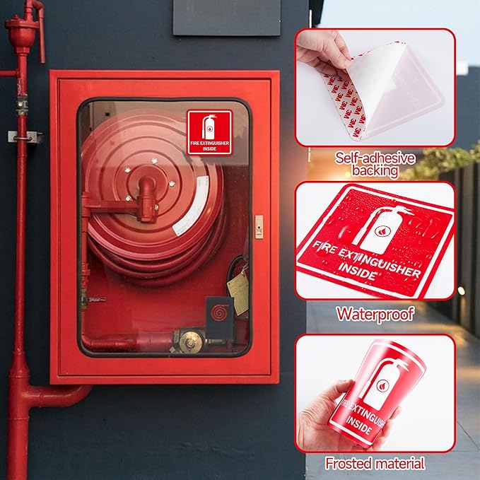 4PCS Fire Extinguisher Inside Stickers Sign, Self-Adhesive Weatherproof and Fade-Resistant Vinyl Fire Extinguisher Decals, Fire Extinguisher Sign for Home,Trucks, Cars, Trailers, Vehicles and Fire Extinguisher Boxes（3.1" x 3.1"）