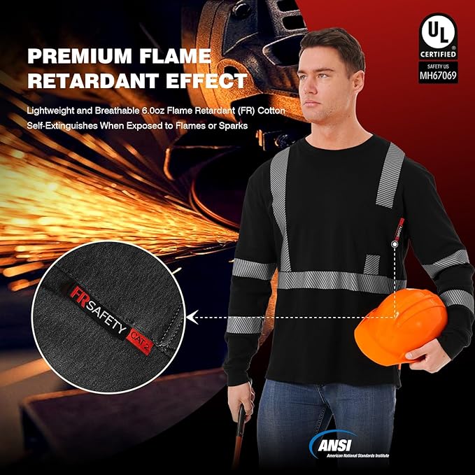 SKSAFETY FR Shirts for Men Long Sleeve, Welding Shirt 6oz Lightweight High Vis Fire Resistant Flame Retardant Shirt CAT2