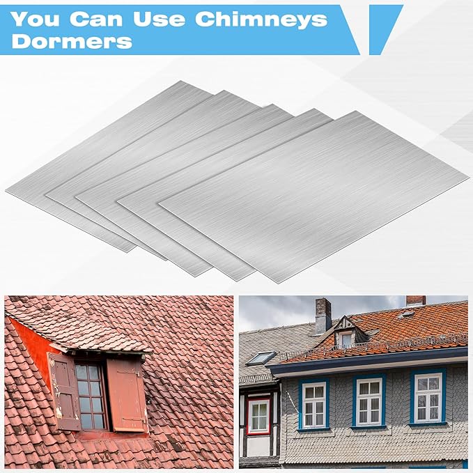 Therwen 40 Pcs 5 x 7 Inch Flashing Aluminum Sheet Roof Flashing Metal Roof for Shed Weatherproofing Areas Around Chimneys or Skylights (Silver)