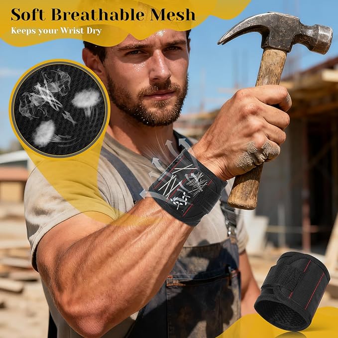Magnetic Wristband for Tools,Stocking Stuffers for Men,Heavy Duty 15 Magnet for Hands-Free DIY & Construction,Holds Screws,Nails,Bits - Ideal Gift for Dad Husband Boyfriend