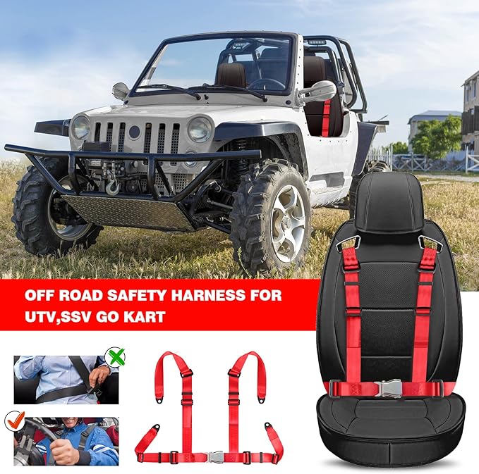 Yakitoko Universal 4 point Safety Harness Set 2" Fits Go Kart,UTV,ATV,Racing Red